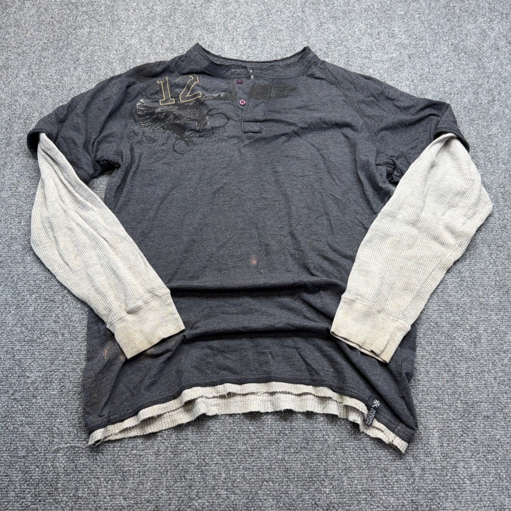 Y2K Modern Culture Mens XL Gray Layered Henley Thermal Long Sleeve Shirt